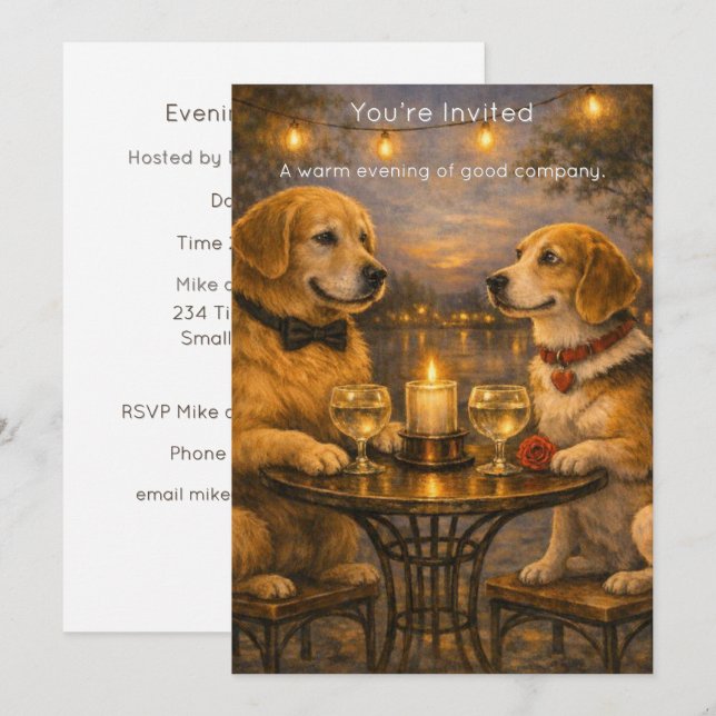 Candlelit Dogs – Warm Painterly Party Invitation (Front/Back)