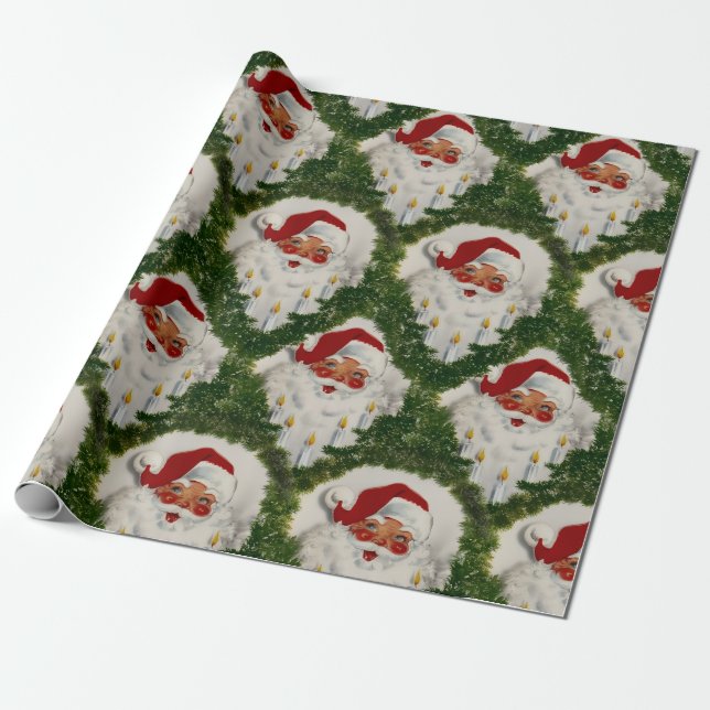 Candlelit Joy Vintage Santa Claus Wrapping Paper (Unrolled)