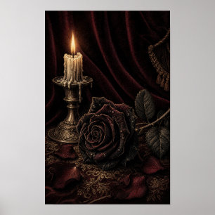 Candlelit Rose Black Velvet Rose Gothic Still Life Poster