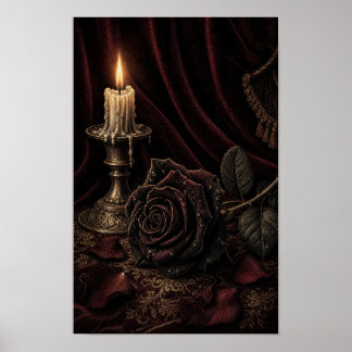 Candlelit Rose Black Velvet Rose Gothic Still Life Poster