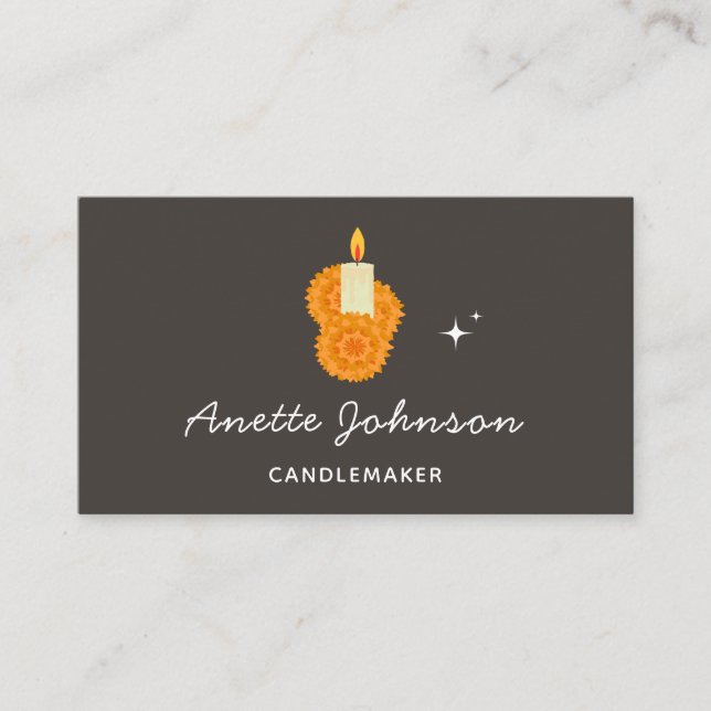 Candlemaker Minimalist Sparkle Social Media Grey  Business Card (Front)