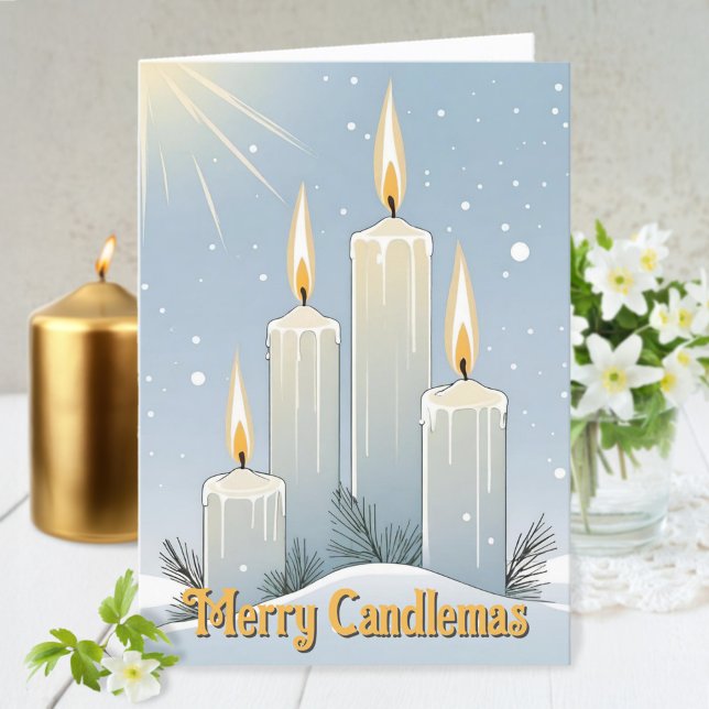 Candlemas Wiccan Imbolc Snowy Sunshine Candles Holiday Card (Candlemas Wiccan Imbolc Snowy Sunshine Candles Holiday Card)