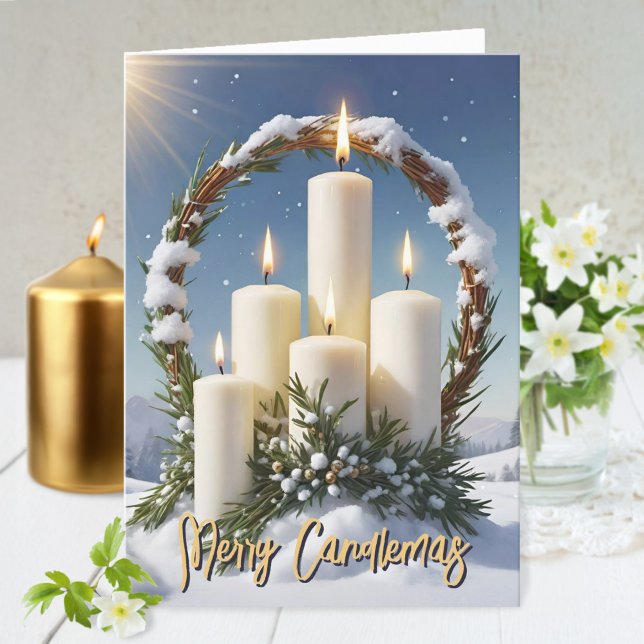 Candlemas Wiccan Imbolc Snowy Wreath Candles Holiday Card (Candlemas Wiccan Imbolc Snowy Wreath Candles Holiday Card)