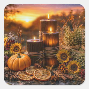 Candles and Harvest Mabon Autumn Equinox Square Sticker