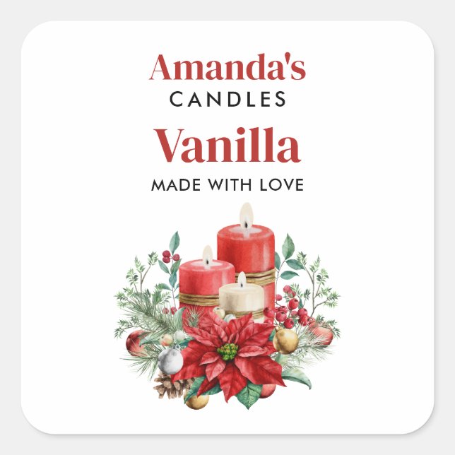 Candles and Poinsettia Bouquet Candle Crafting Square Sticker (Front)