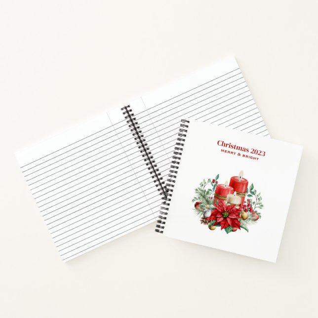 Candles and Poinsettia Bouquet Christmas Notebook (Inside)