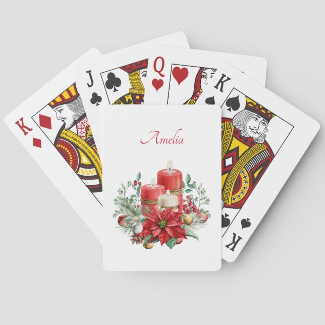 Candles and Poinsettia Bouquet Christmas Playing Cards (Back)