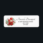 Candles and Poinsettia Bouquet Christmas Return Address Label<br><div class="desc">Address labels with a pretty bouquet made with watercolors. Red candles with gold accents and a smaller white candle too. Surrounded by a pine bouquet with a poinsettia flower.</div>