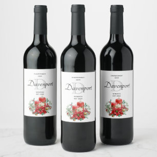 Candles and Poinsettia Bouquet Wine Making Label