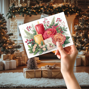 Candles and Roses Christmas Card