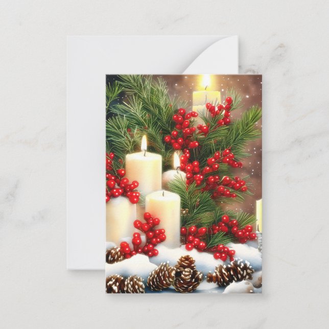 Candles berries and cones budget mini Christmas Card (Front)