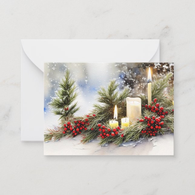 Candles berries and fir budget mini Christmas Card (Front)