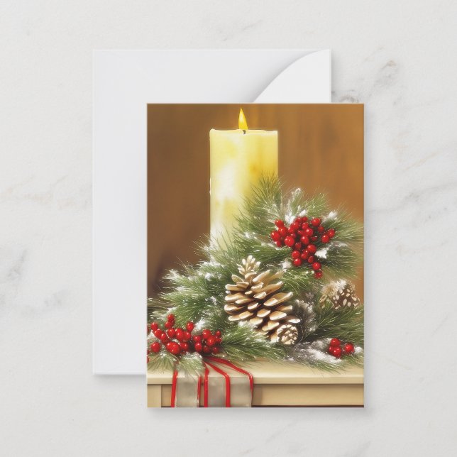 Candles berries and pine cones budget Christmas Card (Front)