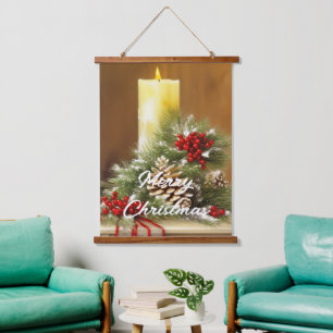 Candles berries and pine cones hanging tapestry