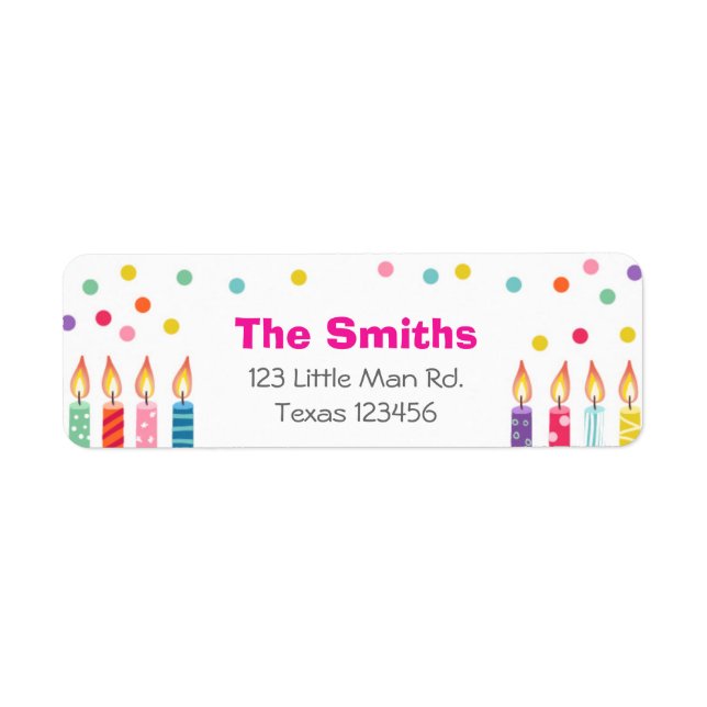 Candles Birthday Confetti Return Address Label (Front)