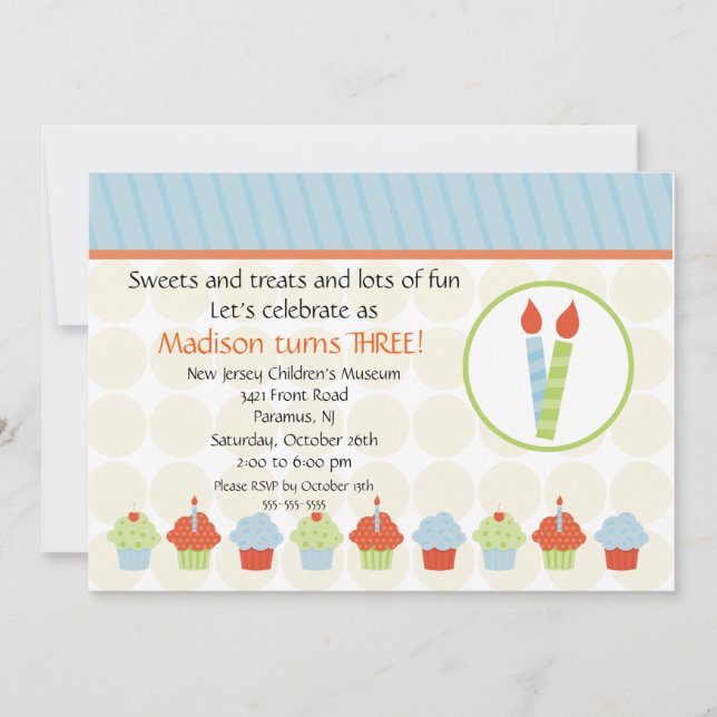 Candles & Cupcakes Birthday Invitation (Front)