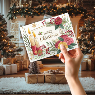 Candles & Flowers Christmas Card