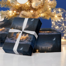 Candles in the Snow with a Crescent Moon Yule