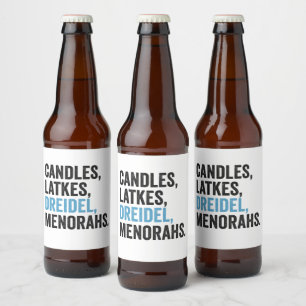 Candles Latkes Dreidel Menorahs Funny Hanukkah Jew Beer Bottle Label