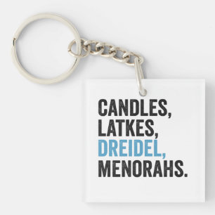 Candles Latkes Dreidel Menorahs Funny Hanukkah Jew Key Ring