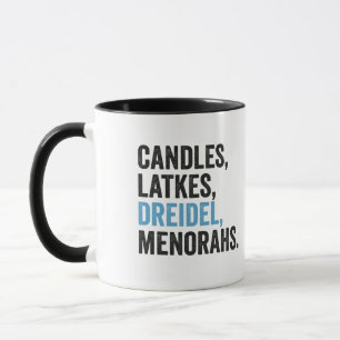 Candles Latkes Dreidel Menorahs Funny Hanukkah Jew Mug
