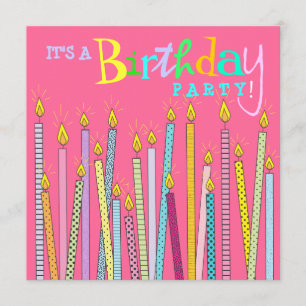 Candles on Hot Pink Birthday Party Invitation