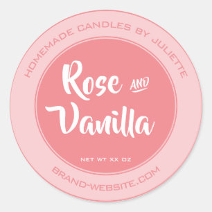 Candles Packaging Rose Pink Circle Product Name Classic Round Sticker