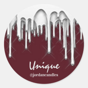 Candles Small BusIness Name Silver Grey Burgundy Classic Round Sticker