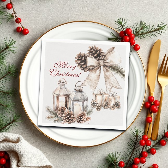 Candles Snow Pine Cones Christmas Napkin (Creator Uploaded)