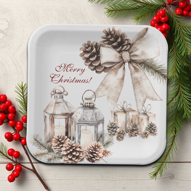 Candles Snow Pine Cones Christmas Paper Plate (Creator Uploaded)