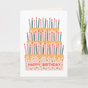 Candles tiered cake illustration birthday card