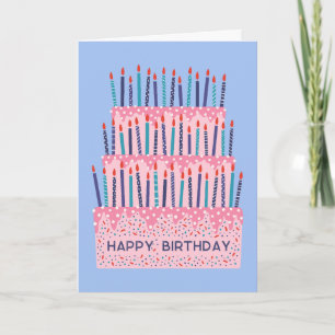 Candles tiered cake illustration birthday card