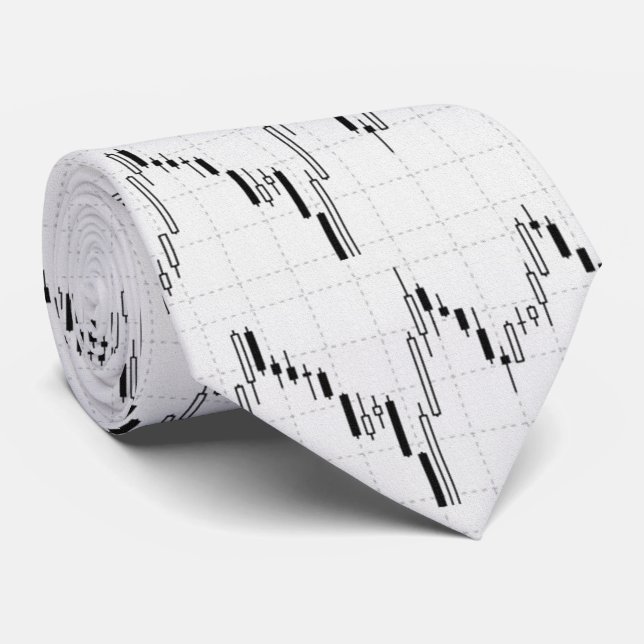 Candlestick Chart FM Black an White Pattern Tie (Rolled)