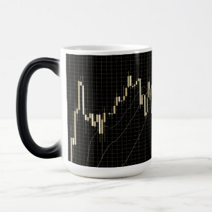 Candlestick chart on black magic mug