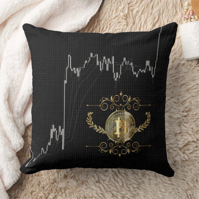 Candlestick Chart With Bitcoin Gold Coin Cushion (Blanket)