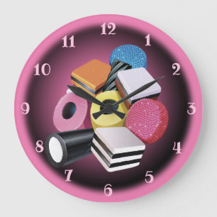 Candy Allsorts. Large wall clock. Pink & black. Clock