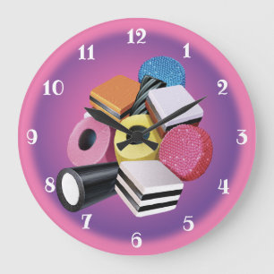 Candy Allsorts. Large wall clock. Pink & purple. Large Clock
