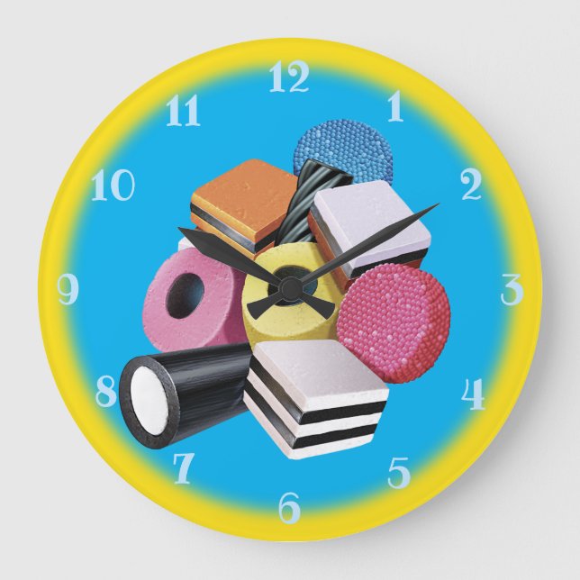 Candy Allsorts. Large wall clock. Yellow & black. Large Clock (Front)