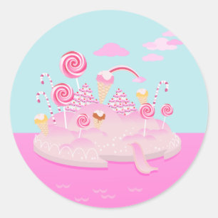 Candy and chocolate cake for birthday party classic round sticker