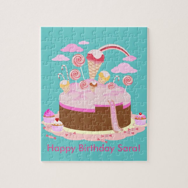Candy and chocolate cake for birthday party jigsaw puzzle (Vertical)