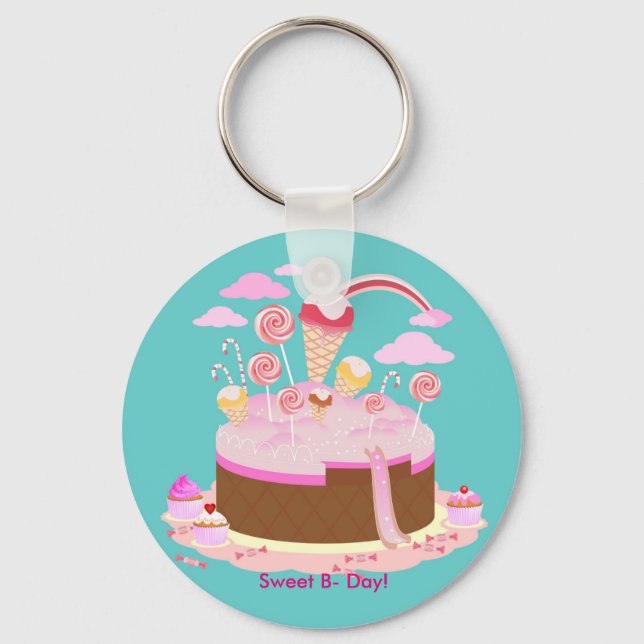 Candy and chocolate cake for birthday party key ring (Front)