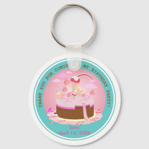 Candy and chocolate cake for birthday party key ring