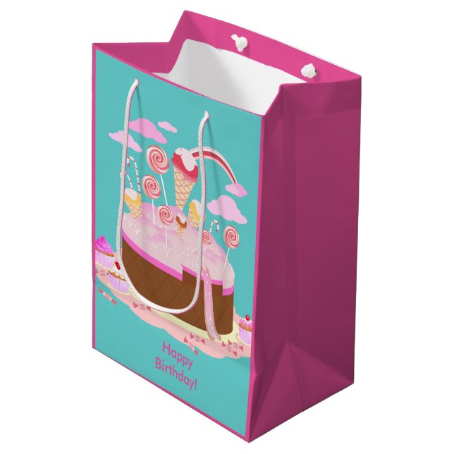 Candy and chocolate cake for birthday party medium gift bag (Front Angled)
