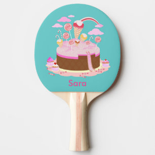 Candy and chocolate cake for birthday party ping pong paddle
