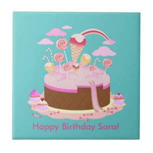 Candy and chocolate cake for birthday party tile