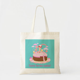 Candy and chocolate cake for birthday party tote bag