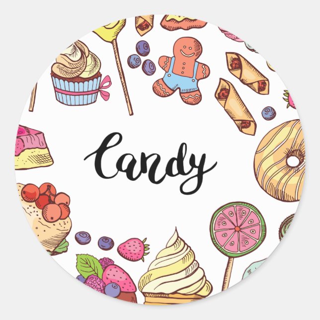 Candy and Dessert Doodles Sweet Treats Pattern  Classic Round Sticker (Front)