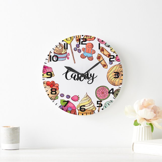 Candy and Dessert Doodles Sweet Treats Pattern  Large Clock (Creator Uploaded)