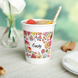 Candy and Dessert Doodles Sweet Treats Pattern Paper Cups