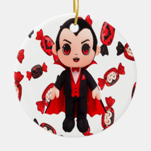 Candy and Dracula Cute Spooky Halloween Ceramic Ornament